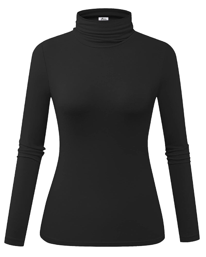 Herou Womens Turtleneck Casual Long Sleeve Slim Fitted Layer Tops Shirts Black Large - Image 1